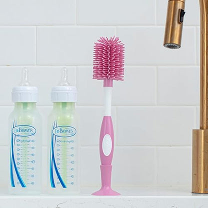 Dr. Brown's Soft Touch No Scratch Baby Bottle Cleaning Brush, Nipple Cleaner & Suction Cup Base for Easy Storage, BPA Free, Pink (Pack of 4)