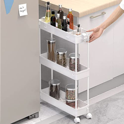 SPACELEAD Slim Storage Cart 3 Tier,Bathroom Organizer Rolling Utility, Mobile Shelving Unit Slide Out for Office, Kitchen, Laundry Room & Narrow Places,White - color: White