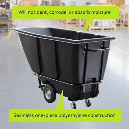 Tilt Dump Truck 850 lbs Capacity, 1/2 Cu.Yd Heavy Duty Trash Cart with Wheels, Forklift-Able Frame, Plastic Utility Dump Cart for Construction, Warehouse & Industrial Use (4-Pack) - size: 4PC