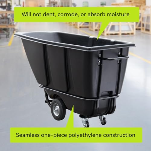 Tilt Dump Truck 850 lbs Capacity, 1/2 Cu.Yd Heavy Duty Trash Cart with Wheels, Forklift-Able Frame, Plastic Utility Dump Cart for Construction, Warehouse & Industrial Use (6-Pack) - size: 6PC