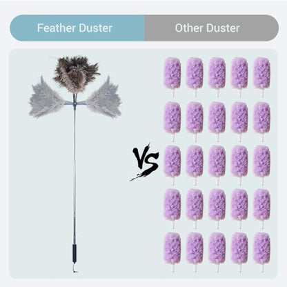 Feather Duster Extendable 22–47 Inch, Natural Ostrich Feather Duster with Long Handle for High Ceilings, Ceiling Fans, Walls，Furniture(Brown) - color: Brown