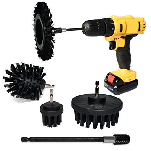 Power Grill Brush - Grill Brush 5 Piece BBQ Cleaning Kit - Nylon Safe Bristle, Wire Free, Safe for All Grates Stainless Steel, Porcelain, Charcoal Smoker Grill Cleaner Scraper, Accessories Outdoor