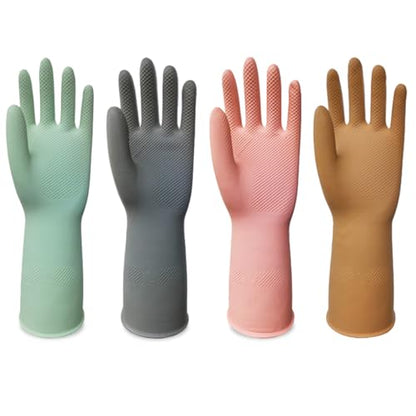 DOSEWART 4 Pairs Rubber Cleaning Gloves, Dishwashing Kitchen Gloves for Washing Dishes Non-Slip Grip Design for Cleaning
