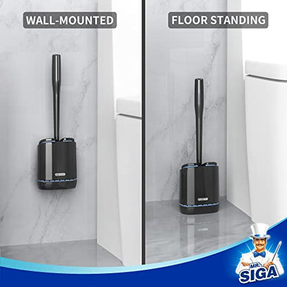 MR.SIGA Toilet Bowl Brush and Holder, Durable and Flexible Bristles, Wall Mounted Toilet Brush for Bathroom Cleaning, Black, 1 Pack - color: Black, size: 4.8"L x 3.1"W x 15.7"H