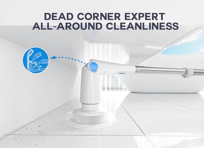 CAKILA Electric Spin Scrubber,Cordless Shower Cleaning Brush with 7 Replaceable Heads,Detachable Long Handle for Bathroom, Floor, Tile, Kitchen,Ideal Gift for Elders
