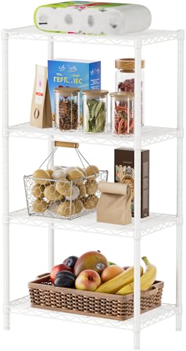 SINGAYE Shelf Wire Shelving Adjustable Storage Shelves Rack Standing Units for Kitchen Closet Laundry Bathroom Organizers Metal Pantry Narrow Mesh Gaps 14" D x 24" W x 48" H White - color: White, size: 4 Tier 14"Dx24"Wx48"H