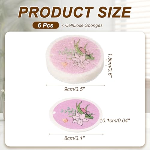 uxcell 6Pcs Cellulose Sponges, Round Kitchen Clean Sponges Non-Scratch Compressed Dish Scrubber with Floral Pattern for Kitchen Household Cookware Bathroom Cleaning & DIY, Pink - color: Pink