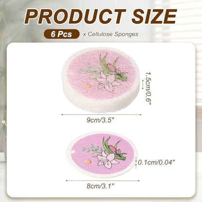 uxcell 6Pcs Cellulose Sponges, Round Kitchen Clean Sponges Non-Scratch Compressed Dish Scrubber with Floral Pattern for Kitchen Household Cookware Bathroom Cleaning & DIY, Pink - color: Pink