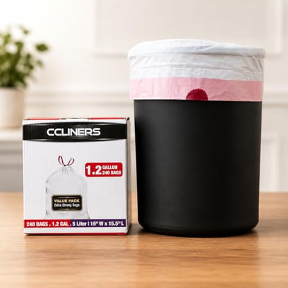 1.2 Gallon (240 Bags) Small White Drawstring Trash Bags Code A 4.5 Liter Bathroom Mini Garbage Bags 1 Gallon Wastebasket Can Liners for Home Office Bins, 240 Count