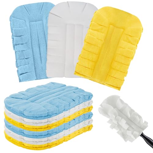 Zubebe 12 Pcs Duster Refill Reusable Fleece Duster Refills Feather Flat Dusters Multi Surface Washable Cleaning Pads Tools for Home, Blinds, Car, Pet, Furniture, Fans (Blue,White,Yellow) - color: Blue, White, Yellow