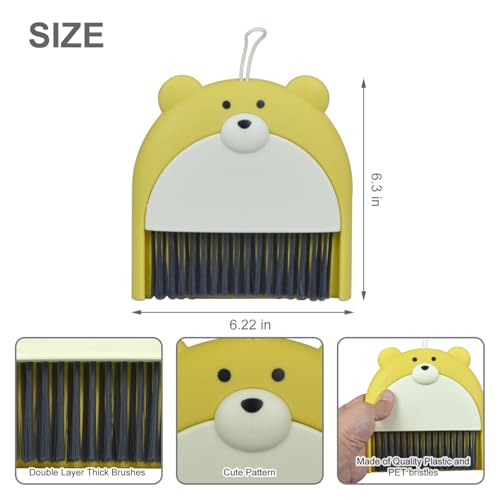 Mini Broom and Dustpan Set 6.2x6.3 Inches Compact Hand Broom for Desktop Table Countertop Car Office Kitchen Small Space Cleaning(Yellow) - color: Yellow