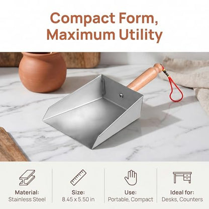 VOSAREA Mini Dustpan Stainless Steel Small Dustpan Portable Short Handle Compact Dust Pan for Workshop Table Desk Key Board