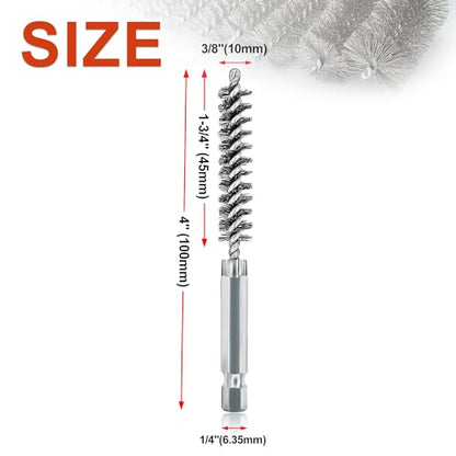 ASNOMY 5Pcs 3/8" Stainless Steel Bore Brush Set - Stainless Steel Bristles Wire Brush with 1/4" Hex Shank - style: 5Pcs 10mm | 3/8" Inch