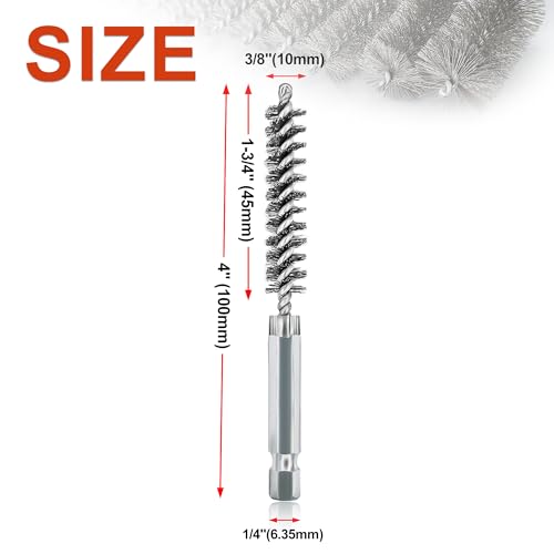 ASNOMY 5Pcs 3/8" Stainless Steel Bore Brush Set - Stainless Steel Bristles Wire Brush with 1/4" Hex Shank - style: 5Pcs 10mm | 3/8" Inch
