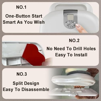Wall Mounted Electric Back Scrubber, Electric Back Exfoliating Bath Wash Pad with 18CM Large Brush Head, 360° Automatic Rota-Tion, 2-Speed Adjustment, for Shower & Deep Cleansing