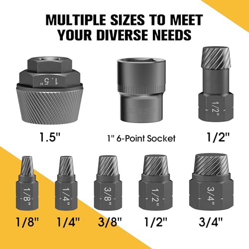 1.5" Tub Drain & Pipe Nipple Extractor Set, 8-Piece Plumbing Tools Kit with Socket - Remove Stubborn, Rusted, Broken Bathtub Drains & Shower Arms, with Solid Storage Case