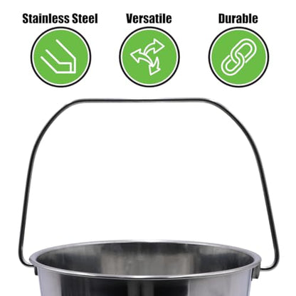 Grip Stainless Steel Bucket (2 Gallon) - Great for Pets, Cleaning, Food Prep - Hang on Fences, Cages, Kennels - Home, Garage, Workshop - size: 2 Gallon