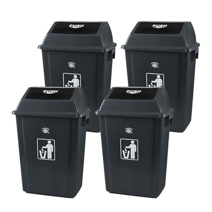 13 Gallon Plastic Swing Top Trash Can, 4 Pack Plastic Kitchen Garbage Can, Gray