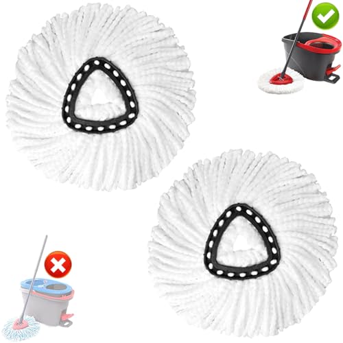 2Pack Spin Mop Replacement Heads,Spinning Mop Replace Head for Easy Wring Mop, 100% Microfiber Mop Head Replacement Compatible with Triangle Spin Mop Refill for Floor Cleaning,White - size: 2Pack