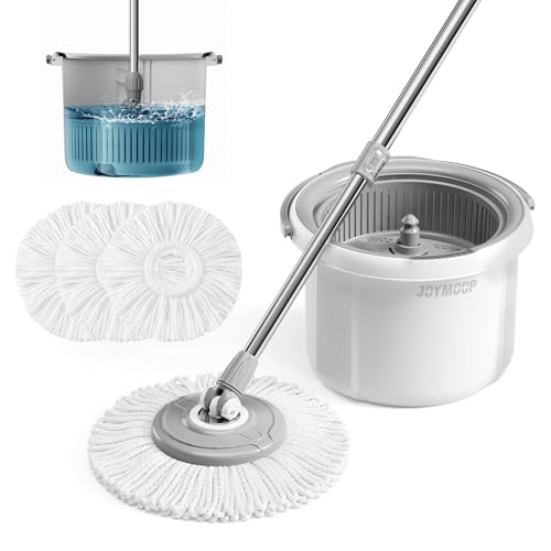 JOYMOOP Spin Mop and Bucket Set, 360° Mop Head & Telescopic Handle, 3 Reusable Microfiber Pads, Wet and Dry Use, Hands-Free Cleaning for Hardwood, Tile, Laminate Floors & Walls