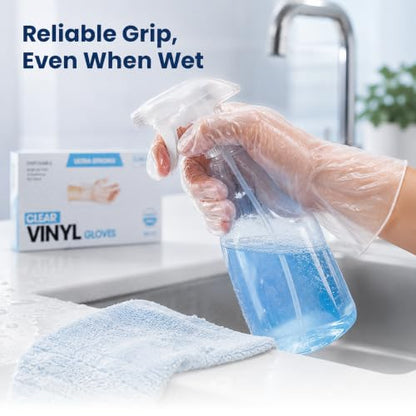 ForPro Disposable Vinyl Gloves, Industrial Grade, Powder & Latex Free, Non-Sterile, Food Safe, 2.75 Mil Palm, 3.9 Mil Fingers - color: Clear, size: Large (Pack of 100)