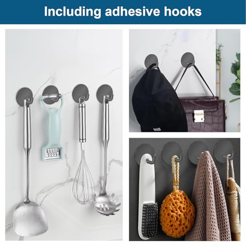 Diesisa Razor Holder 304 Stainless Steel for Shower + Adhesive Sticky Heavy Duty Waterproof Wall Hooks, Premium for Hanging Towels, Coat, hat (2+2 Pack) - Grey - color: Grey-4pcs