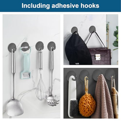 Diesisa Razor Holder 304 Stainless Steel for Shower + Adhesive Sticky Heavy Duty Waterproof Wall Hooks, Premium for Hanging Towels, Coat, hat (2+2 Pack) - Grey - color: Grey-4pcs