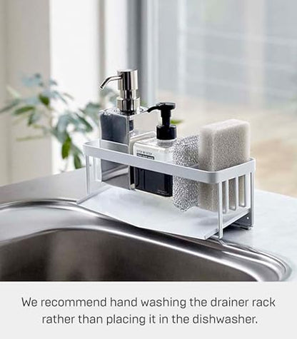 Yamazaki Home Tower Self-Draining Sponge and Soap Bottle Rack, Kitchen Sink Organizer Metal Holder with Removable Tray - Steel - color: White