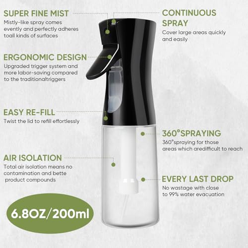 Continuous Spray Bottles, Ultra Fine Mist Sprayer, Spray Bottle For Hairstyling, Cleaning, Plants, Pets, Barbers, Salons (Black) - color: Black