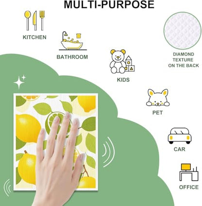 Swedish Dishcloths for Kitchen - 6 Pack Reusable Paper Towels, Non-Scratch Cellulose Cloths, No Odor, Biodegradable Cleaning Cloths - color: Fruits