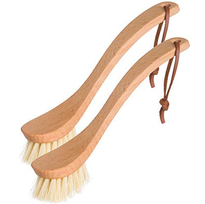 Redecker Dish Brush Set, Tampico Fiber, Curved Handle, 2 Pack – Wrap-Around Design for Everyday Cleaning, Made in Germany - size: Set of 2, 9-1/4-Inches