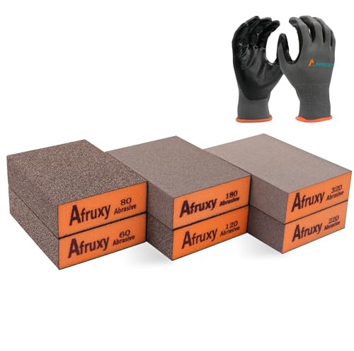Sanding Sponge, 60/80/120/180/220/320 Grit 6-Pack with Protective Gloves, Coarse Fine Medium Grit Sanding Block, Reusable Dry Wet Sanding Blocks for Wood, Drywall,Metal, Fine Sandpaper Sand Block - size: Assorted 6 Pack