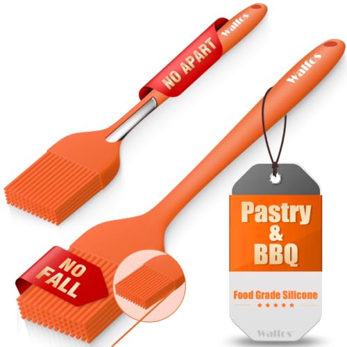 Walfos 600℉ Heat Resistasnt Pastry Brushes, BPA Free Silicone Basting Brush for Cooking, Spread Oil Butter Sauce for Baking Kitchen BBQ Grill, Dishwasher Safe, 2 Size (Large and Samll) - color: Orange, size: Large + Small