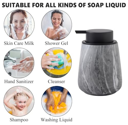12Oz Foaming Hand Soap Dispenser - Ceramic Bathroom Foam Soap Dispenser with Easy-to-Press Black Pump, Refillable Lotion Hand Dispenser, Dish Soap Dispensers for Kitchen, Marble Grey - color: Marble Grey, style: Foam Pump
