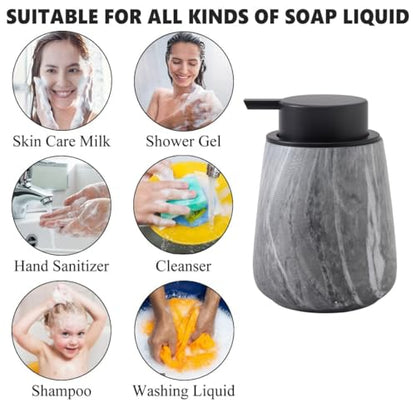 12Oz Ceramic Liquid Soap Dispenser - Modern Lotion Hand Soap Dispenser with Easy-to-Press Black Pump, Reusable and Refillable Dish Soap Dispensers for Bathroom & Kitchen, Marble Grey - color: Marble Grey, style: Liquid Pump