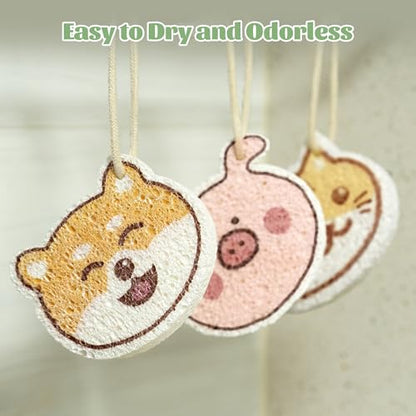 JOYMOOP Cartoon Kitchen Sponge, Non-Scratch Sponges for Dishes, Natural Cellulose Sponges for Cleaning, Reusable Sponge for Household Cleaning - 18 Pcs Mixed Pattern (Kitten, Doggy and Piggy) - color: Mixed Cartoon [18 Pcs]