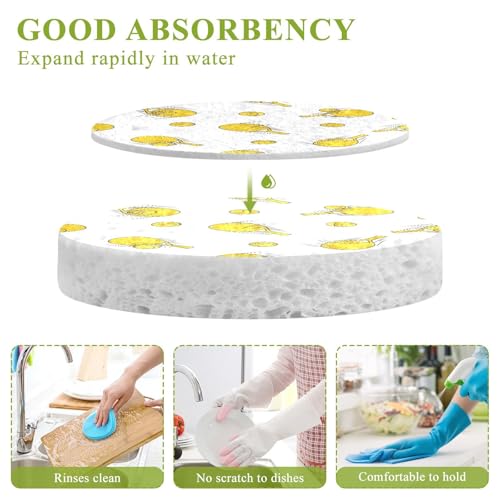 Yellow Pickleball Balls Rackets Dish Scrub Sponges Kitchen Non Scratch Reusable Compressed Cellulose Sponge Hanging for Household Cleaning Washing Dishes Pots and Pans 3 Pack - color: Pattern12