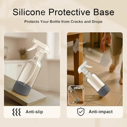 Glass Spray Bottles with Silicone Sleeve 16.9oz 2 Pack Empty Spray Bottle for Hair Mist/Stream Spraying for Cleaning Solutions, Plants, Essential Oils (clear-green&grey) - color: clear-green&grey