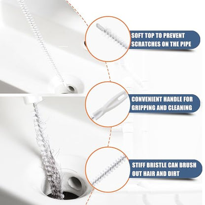 35.5inch Drain Clog Remover(1pcs), 25inch Drain Snake Hair Remover(6pcs) ＆ Cleaning Brush(2pcs), Hair Catcher Drain Auger Cleaner Tool Set For Toilet, Kitchen Sink, Bathroom Tub, Sewer, 9 Pack