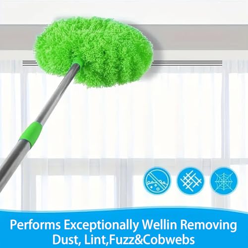 Duster Mop with Extension,Dust Mop Reusable Fan Cleaning Tool for Home, Car, Office, Blades, Windows, Glass Furniture,Green - color: Green