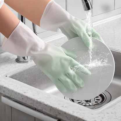 Long Cuff Cleaning Gloves Waterproof Reusable Household Gloves Anti Slip Grip for Kitchen Dishwashing Bathroom Garden Tasks - color: Green, size: Small