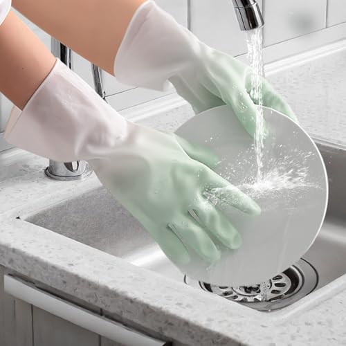 Long Cuff Cleaning Gloves Waterproof Reusable Household Gloves Anti Slip Grip for Kitchen Dishwashing Bathroom Garden Tasks - color: Green, size: Small