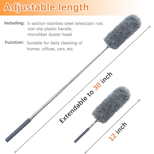 2 Pack Mini Microfiber Feather Duster for Cleaning, with Extendable Pole, Hand Washable Dusters, Cleaning Tools for Office, Car, Window, Furniture