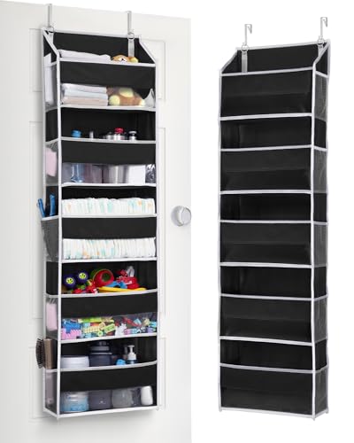 ULG 1 Pack Over The Door Organizer – 5 Shelf Door Organizer Hanging & 10 Side Pockets, Reinforced 44LB Capacity Hanging Organizer, Behind The Door Storage for Bedroom, Nursery, Pantry (Black) - color: Black, size: 1 Pack-5 Tier