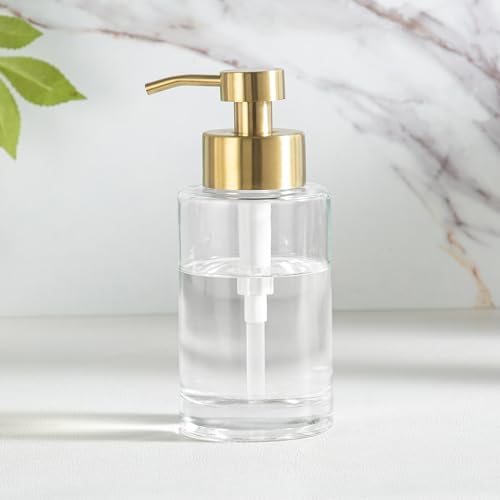 Enra Thick Glass Soap Dispenser with Stainless Steel Gold Pump,12oz Bathroom Hand Liquid Soap Dispensers,Lotion Dispenser,Soap Dispenser for Bathroom,Kitchen(Clear/Gold Liquid Type) - color: Clear/Gold Liquid Type
