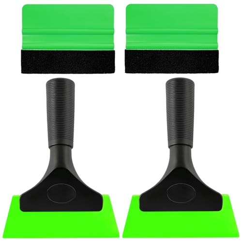 Yourkar 4 PCS Window Tint Kit Tools, Professional Vinyl Wrap Kit with Plastic Squeegee & Felt Squeegee, Universal Privacy Film Installation Tint Tools for Vehicle Glass Home (Green) - color: Green, 4 Pcs