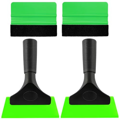 Yourkar 4 PCS Window Tint Kit Tools, Professional Vinyl Wrap Kit with Plastic Squeegee & Felt Squeegee, Universal Privacy Film Installation Tint Tools for Vehicle Glass Home (Green) - color: Green, 4 Pcs