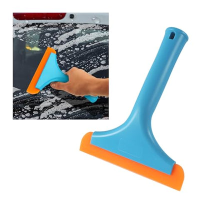 KVAEY Small Silicone Window Squeegee, 5.9 Inch Car Windshield Water Blade Squeegee with Non-Slip Handle, All-Purpose Cleaning Squeegee for Car Windshield, Window, Mirror (Blue) - color: Blue