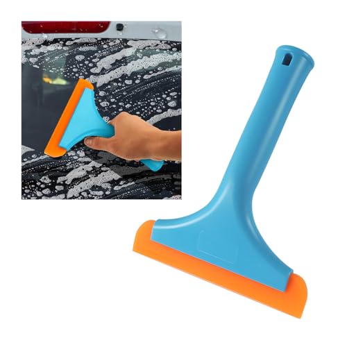 KVAEY Small Silicone Window Squeegee, 5.9 Inch Car Windshield Water Blade Squeegee with Non-Slip Handle, All-Purpose Cleaning Squeegee for Car Windshield, Window, Mirror (Blue) - color: Blue