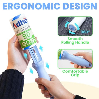 ADHES Lint Roller for Pet Hair – 5 Rolls + 2 Handles, 4 Inch x 90 Sheets, Extra Sticky Disposable Lint Rollers for Clothes, Furniture & Car Hair Removal – Portable Pet Hair Remover